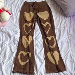 brown yk2 heart flare jeans